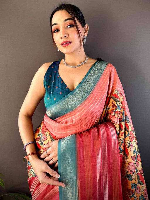 Coral Soft Crep Silk Ombre Print Saree