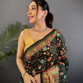 Dark Green Aari Pashmina Print Linen Saree