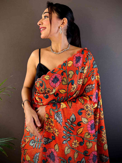 Orange Kota Doriya Kalamkari Saree