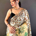 Off White Tussar Pashmina Kalamkari Saree