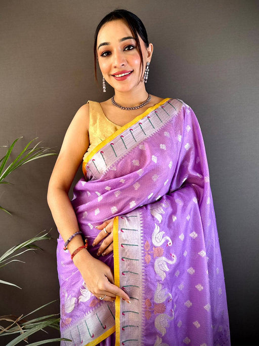 Lavender Kota Kora Meenakari Saree