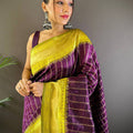 Wine Elegance With Golden Chain Motifs Saree
