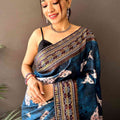 Dark Blue Soft Silk Fish Kalamkari Saree