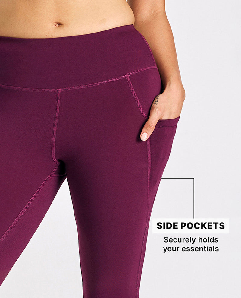 Women High Waist Cotton Side Slit Flared Pants Burgundy