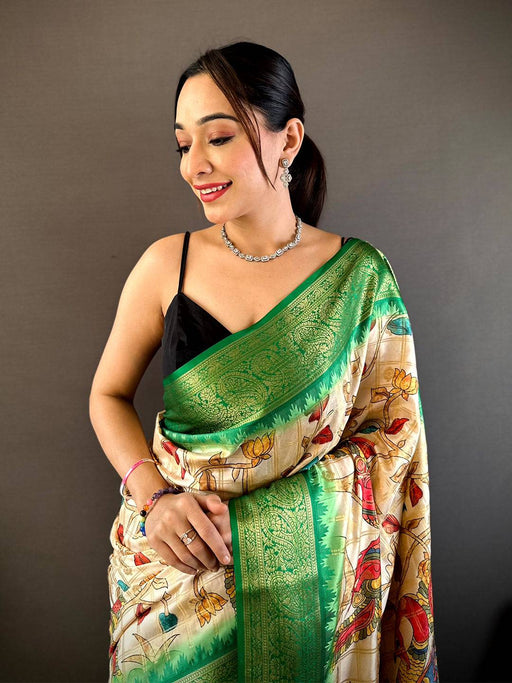 Green Banarasi Silk Pen Kalamkari Saree