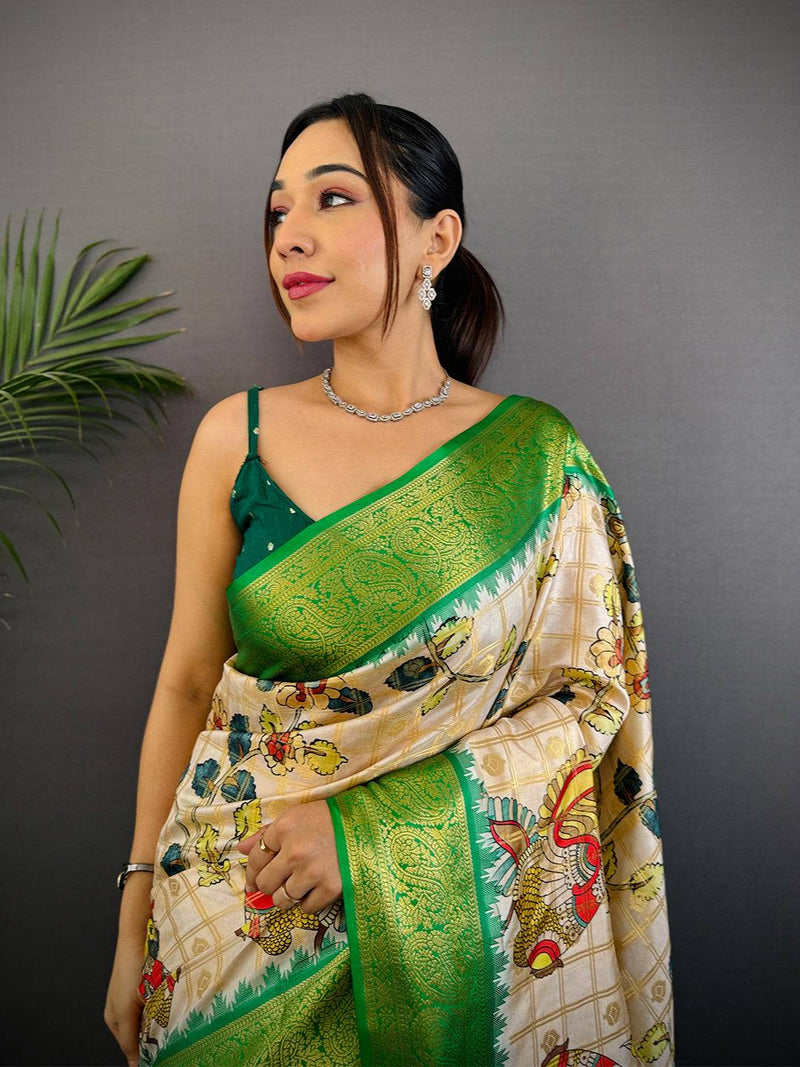 Vibrant Banarasi Kalamkari Printed Saree