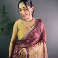Maroon Linen Juth Digital Print Saree