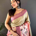 Beige Soft Silk Placement Digital Print Saree