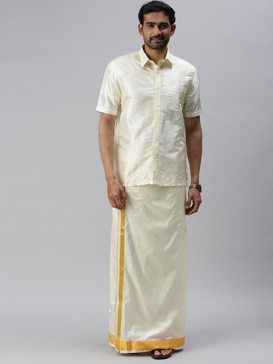 Men Pure Silk Mixed Cream Half Sleeves Shirt