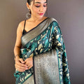 Ocean Teal Soft Silk Kalamkari Saree
