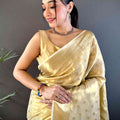 Elegant Gold Zari Glass Tissue Saree