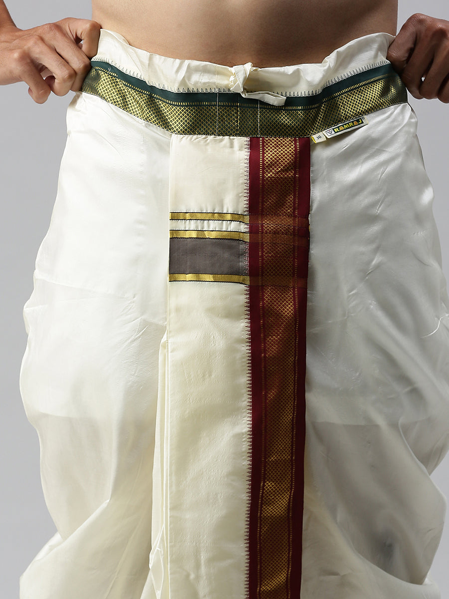 Men Pure Silk 9K Mayilkhan Dhoti & Towel (8+4) Thirukalyan