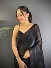 Black Art Silk Sequence Work Saree