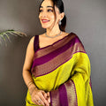 Lime Banarasi Katan Silk Saree