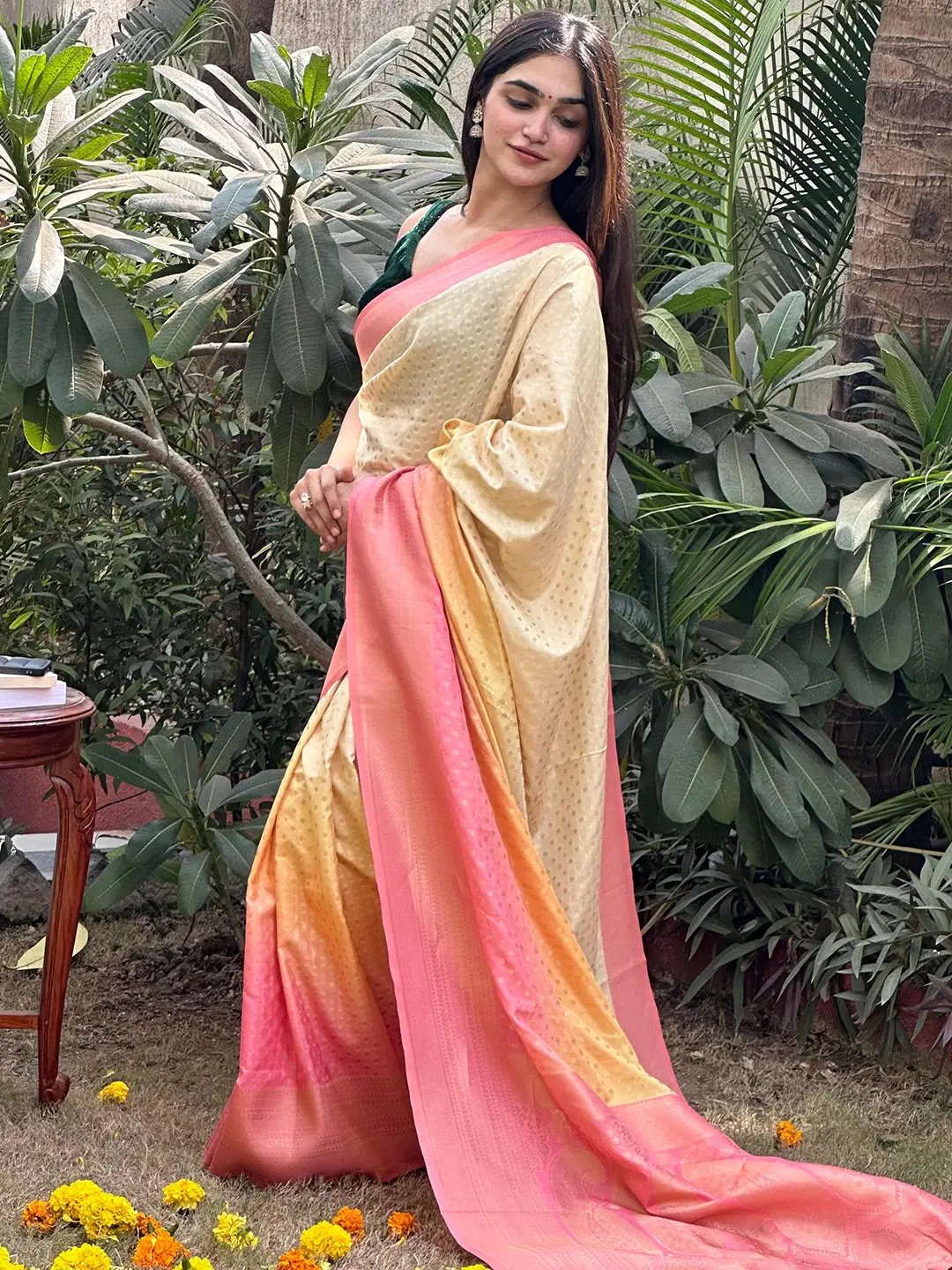 Soft Silk Banarasi Ombre Print Party Wear Saree