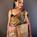 Baby Pink Tissue Chanderi Floral Abstract Saree