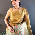 Mustard Ombre Zari Tissue Digital Print Saree