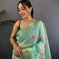 Mint Green Soft Organza Digital Print Saree