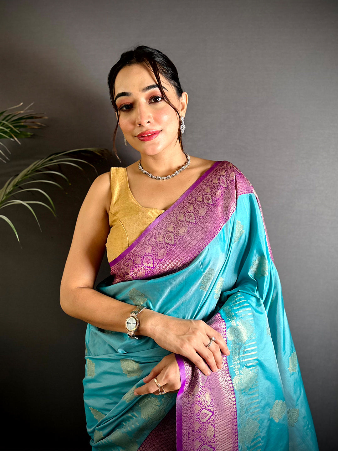 Soft Silk Bali Jewellery Zari Butta Saree