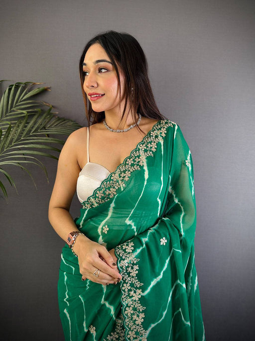 Green Soft Georgette Leheriya Print Saree