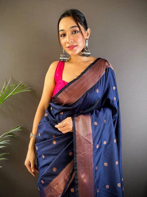 Navy Blue Copper Elegance Soft Silk Saree