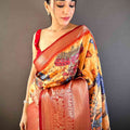 Mustard Ramayana Pen Kalamkari Printed Saree