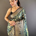 Bottle Green Soft Silk Kalamkari Saree
