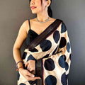 Cream Soft Silk Polka Dot Print Saree