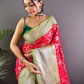 Red Chic Zari Blossom Banarasi Silk Saree