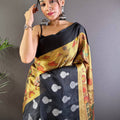 Mustard Yellow Kora Silk Kalamkari Print Saree
