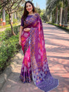 Magenta Georgette Silk Saree with Ombre Bandhej Print & Swaroski Stone Work