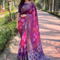 Magenta Georgette Silk Saree with Ombre Bandhej Print & Swaroski Stone Work