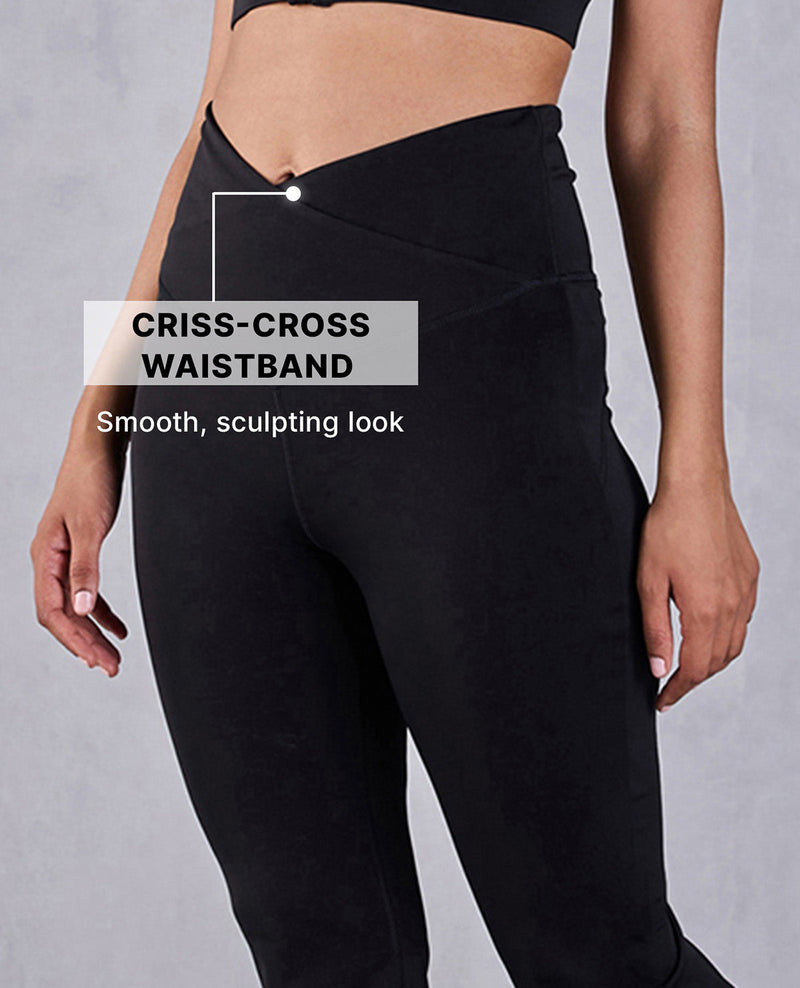 Criss Cross Flare Pants in Sculpting Stretch Kica SKN Fabric Black
