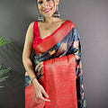 Black Satin Pichwai Print Saree