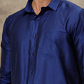 Men Cotton Rich Blue Shirt and Tissue Dhoti Set SMC4