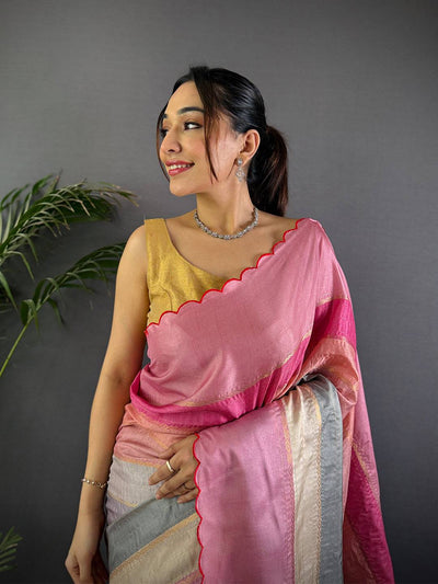 Soft Tussar Barbie Rainbow Saree
