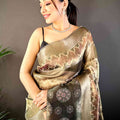 Light Brown Tissue Striped Digital Printed Saree