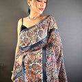 Navy Chanderi Phulkari Floral Digital Print Saree
