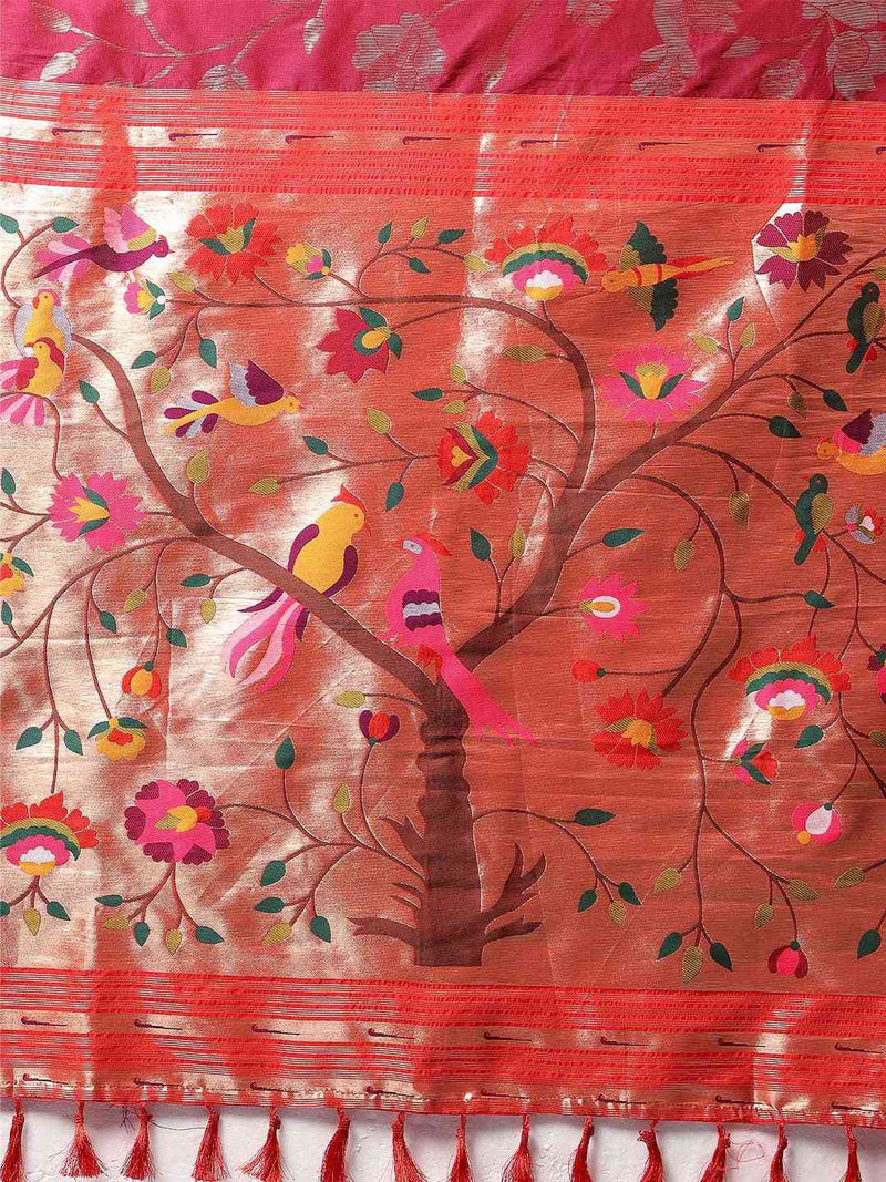 Maroon Paithani Silk Blend Saree