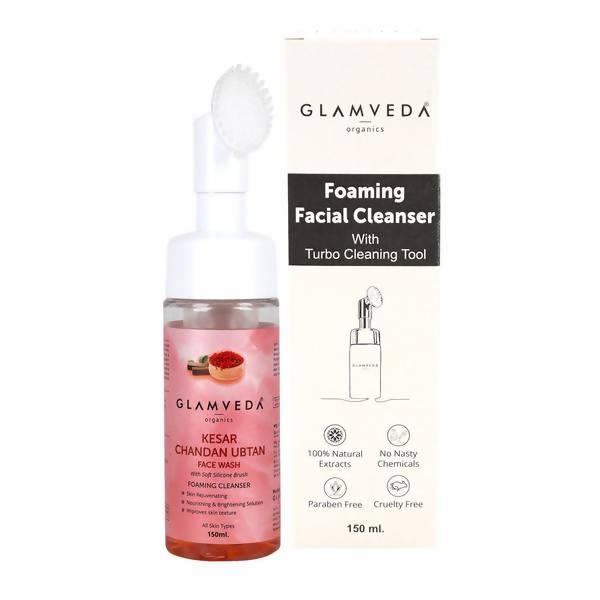 Glamveda Kesar Chandan Ubtan Foaming Face Wash With Soft Silicone Brush