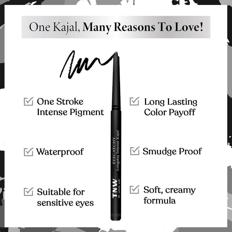 The Natural Wash Eyecatchy Longstay Intense Kajal Black Pearl | Smudge-proof | Waterproof | 12hr Wear
