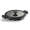 TRAMONTINA Titanex 26 cm Pre-Seasoned Cast Iron Paniyaram/Appe Pan – 12 Pits, Non-Toxic, Induction Ready, Toughned Glass Lid w/Steam Release Lining, Snap-on Cool Touch Grips, Superior Heat Retention