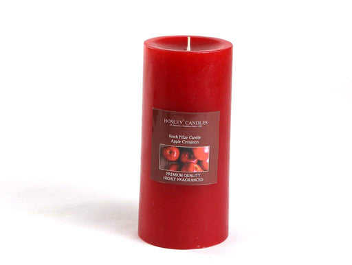 HOSLEY Apple Cinnamon Red Pillar Candle 6" - 90 Hr Burn, Soy & Paraffin Wax