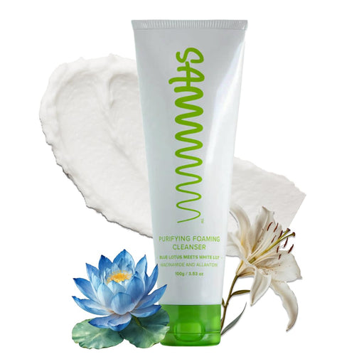 Sammmm FRESH-AF Purifying Foaming Cleanser 50g | Deep Cleansing Face Wash with Niacinamide, Blue Lotus & White Lily | Creamy Foaming Face Wash | Removes Dirt, Oil, Sweat & Pollution | For Young Skin