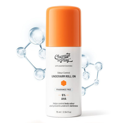 Chemist At Play UnderArm Roll-On with 5% AHA, Lactic Acid & 1% Mandelic Acid|Prevents Body Odour, Fades Pigmentation & Kills Bacteria|0% Aluminium & 0% Alcohol | For Sensitive Skin|Aqua Fragrance|40ml