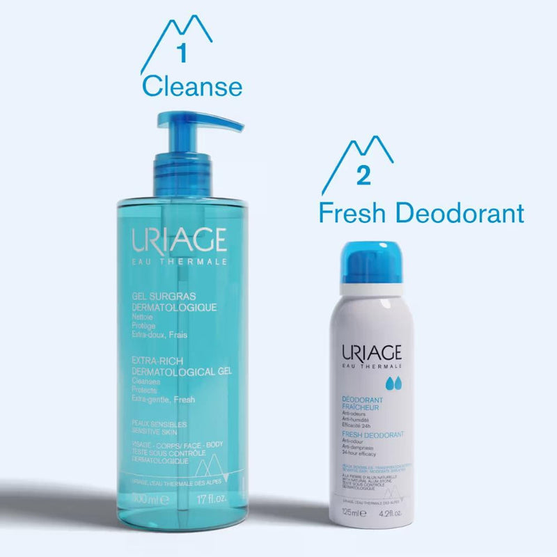 Uriage Fresh Body Deodorant Spray with Alum & Sweet Almond Oil Dermat Recommended for Sensitive Skin
