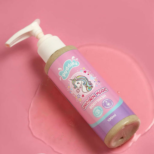 Puddles Organic Unicorn Magic BodyWash Gel (Age 2-12 Yrs), Coconut cleansers Essential Oil
