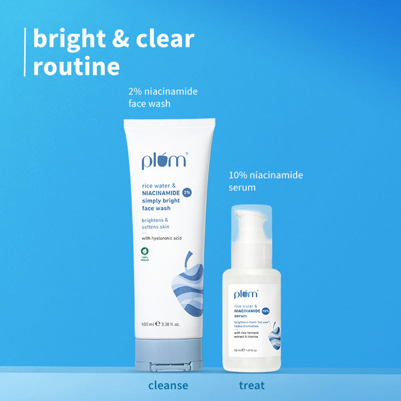 Plum Niacinamide Facewash and Face Serum Combo for Brightening Skin Fades Blemishes & Hydrates