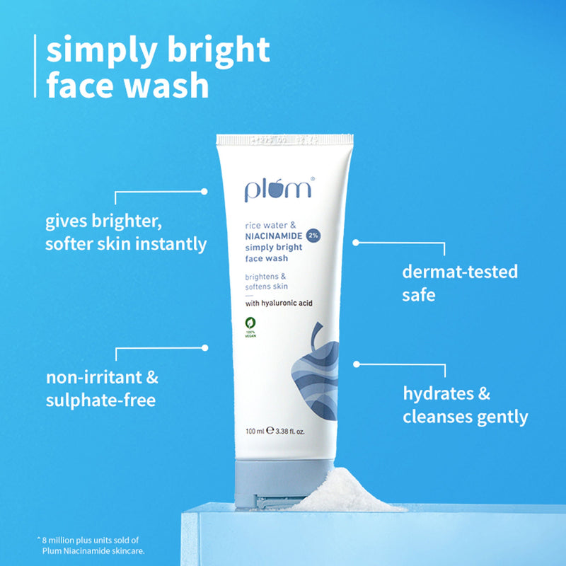 Plum Niacinamide Facewash and Face Serum Combo for Brightening Skin Fades Blemishes & Hydrates