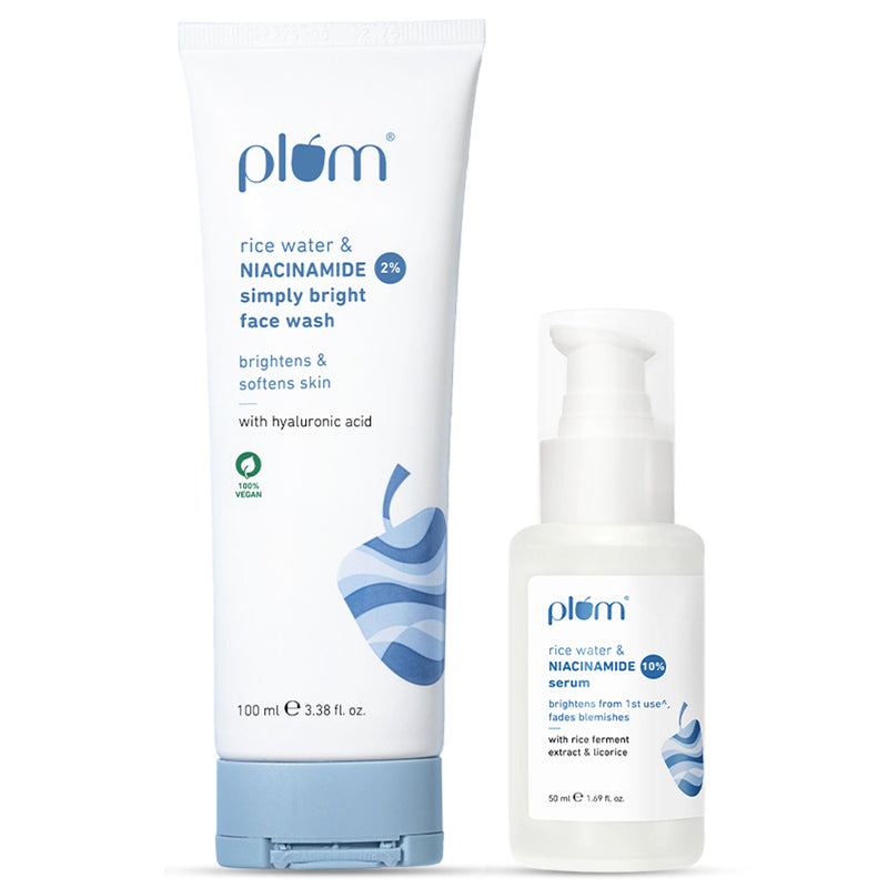 Plum Niacinamide Facewash and Face Serum Combo for Brightening Skin Fades Blemishes & Hydrates